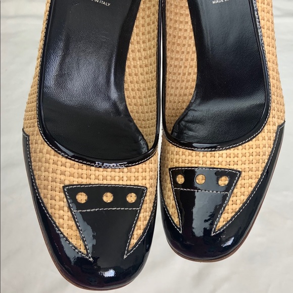 PRADA Straw black p leather high heel Sz 8 / 38.5 - Picture 12 of 16